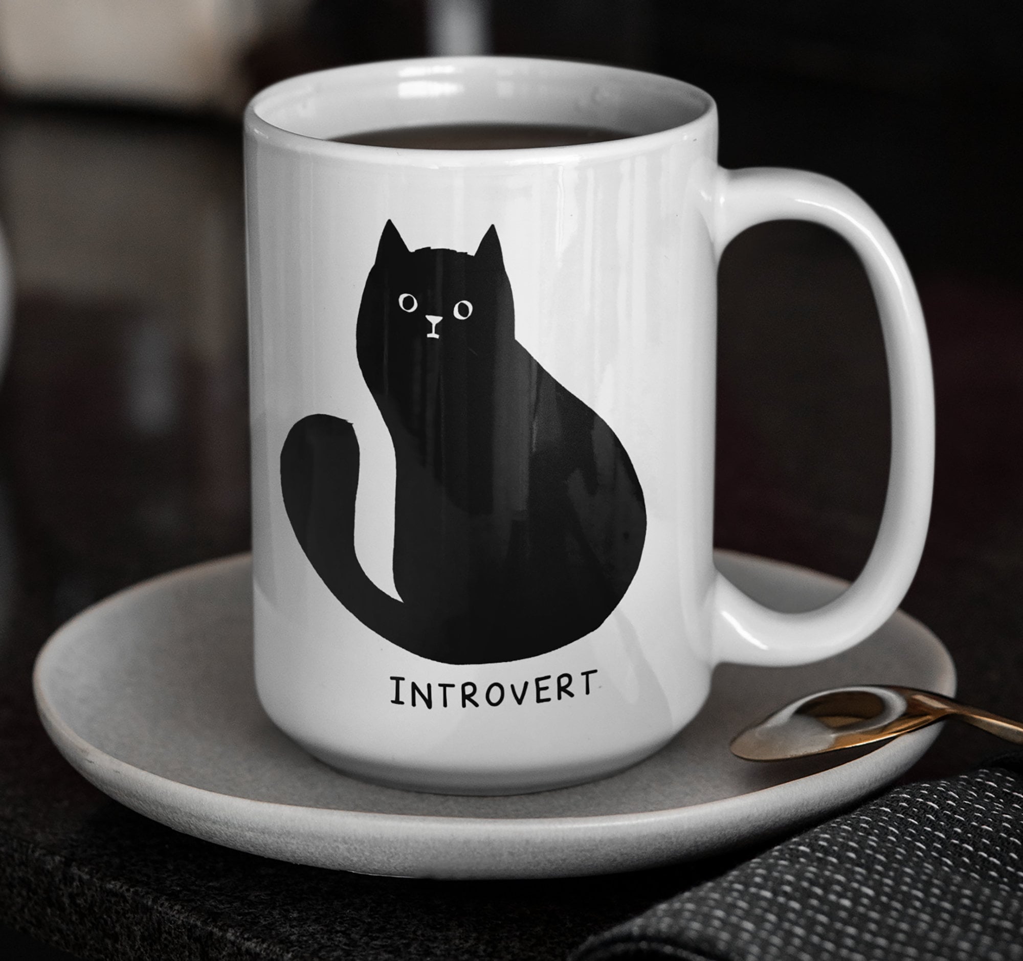 Black Cat Introvert Mug 15oz Cute