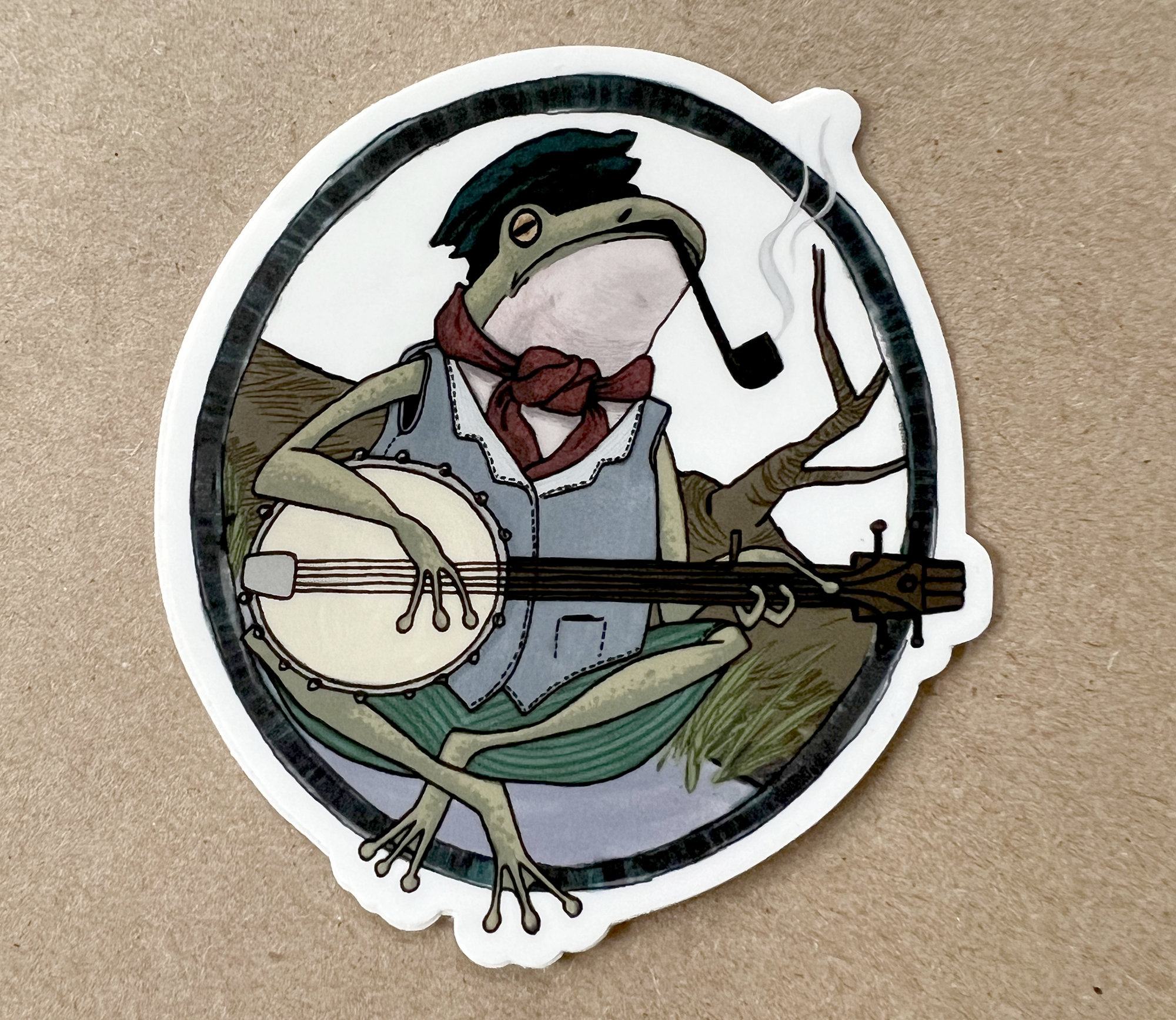 Frog Playing the Banjo Smoking a Pipe